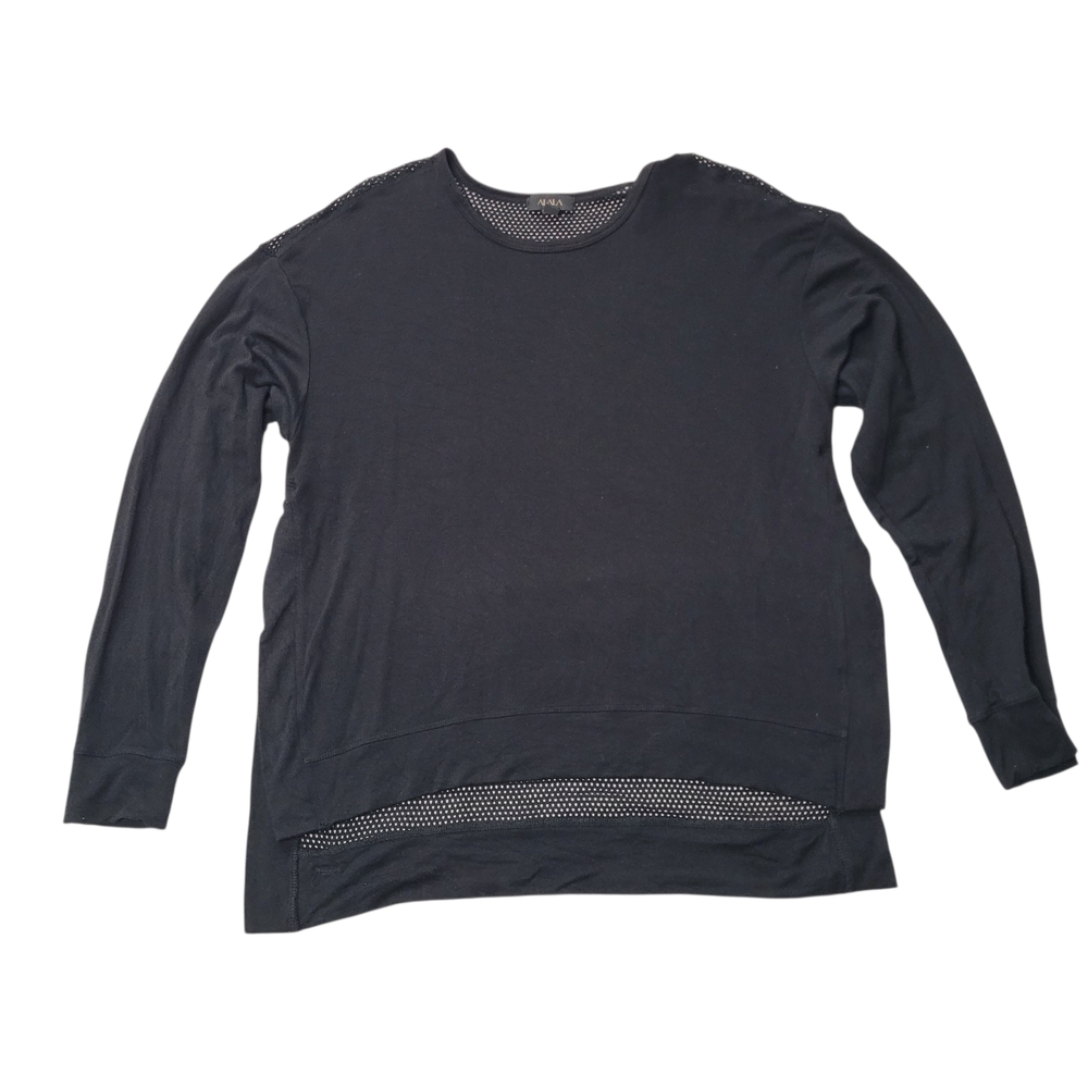 Alala Shirt Black Long Sleeve Mesh Back High Low Hem Workout Athleisure USA